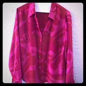 Vintage Red and pink button up blouse